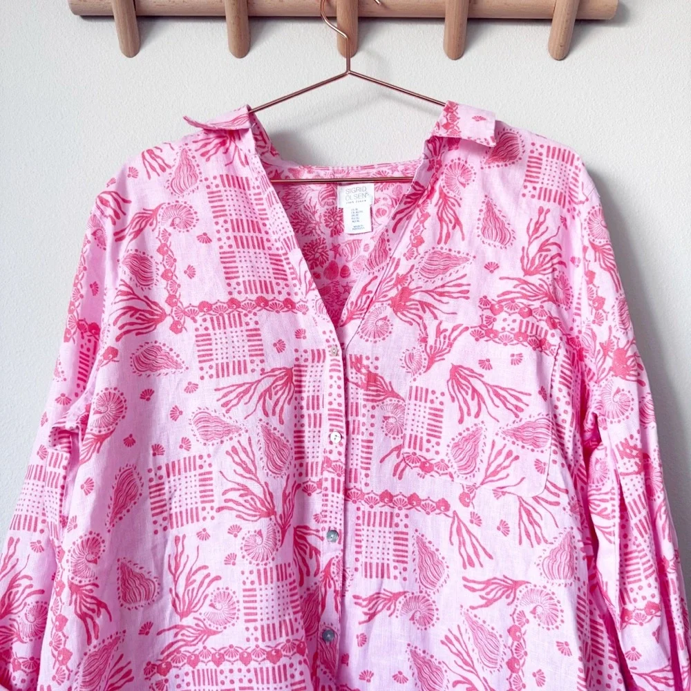 Sigrid Olsen Coral Seashell Linen Coverup - Picture 2 of 11